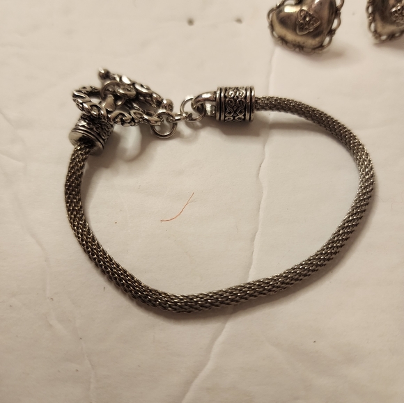 Vintage Brighton 3 pcs Scroll Crystal Accent Naga Chain Bracelet Heart Earrings - Picture 3 of 4